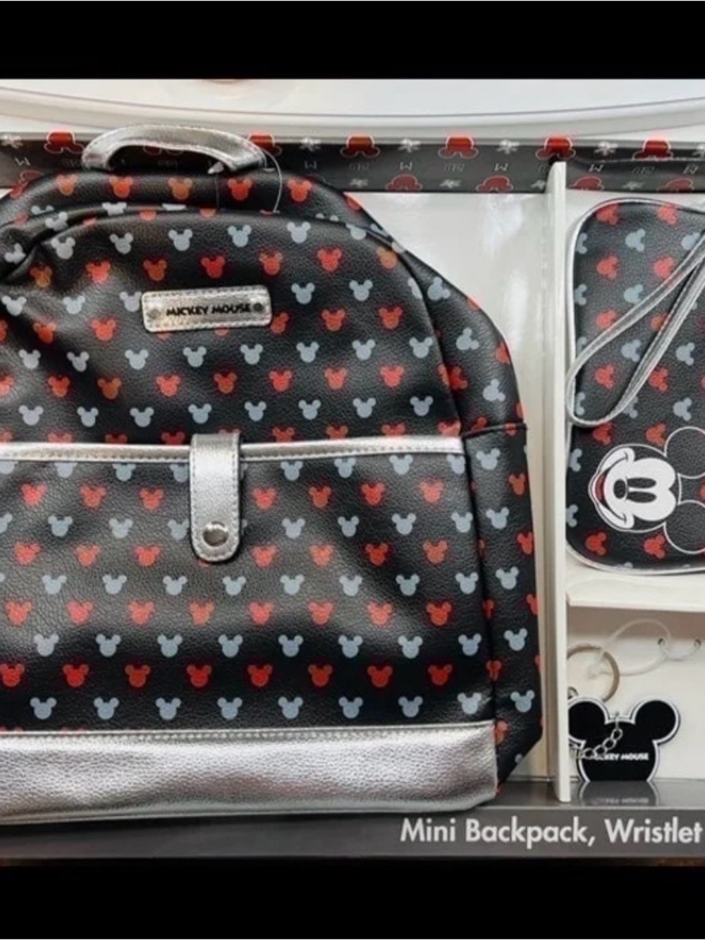 3x Disney Mickey Mouse Black and Polkadot mini backpack, wallet, card